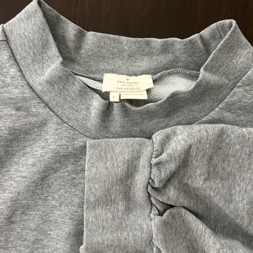 Kate Spade New York Gray Mock Neck Puff Sleeve Sweatshirt Lace Trim Large